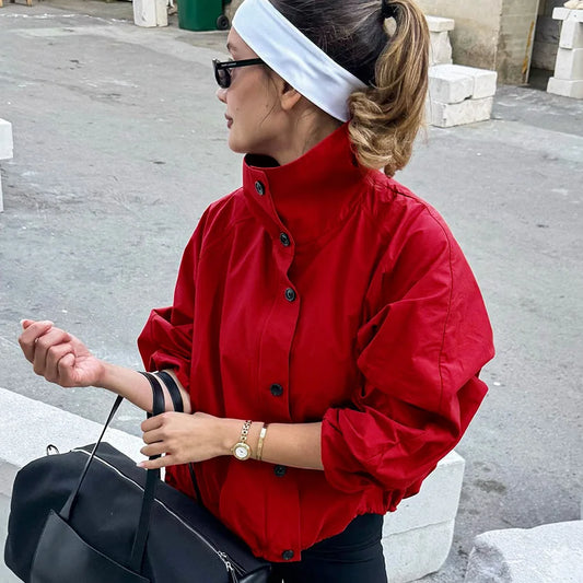 Red Windproof Women Jacket
