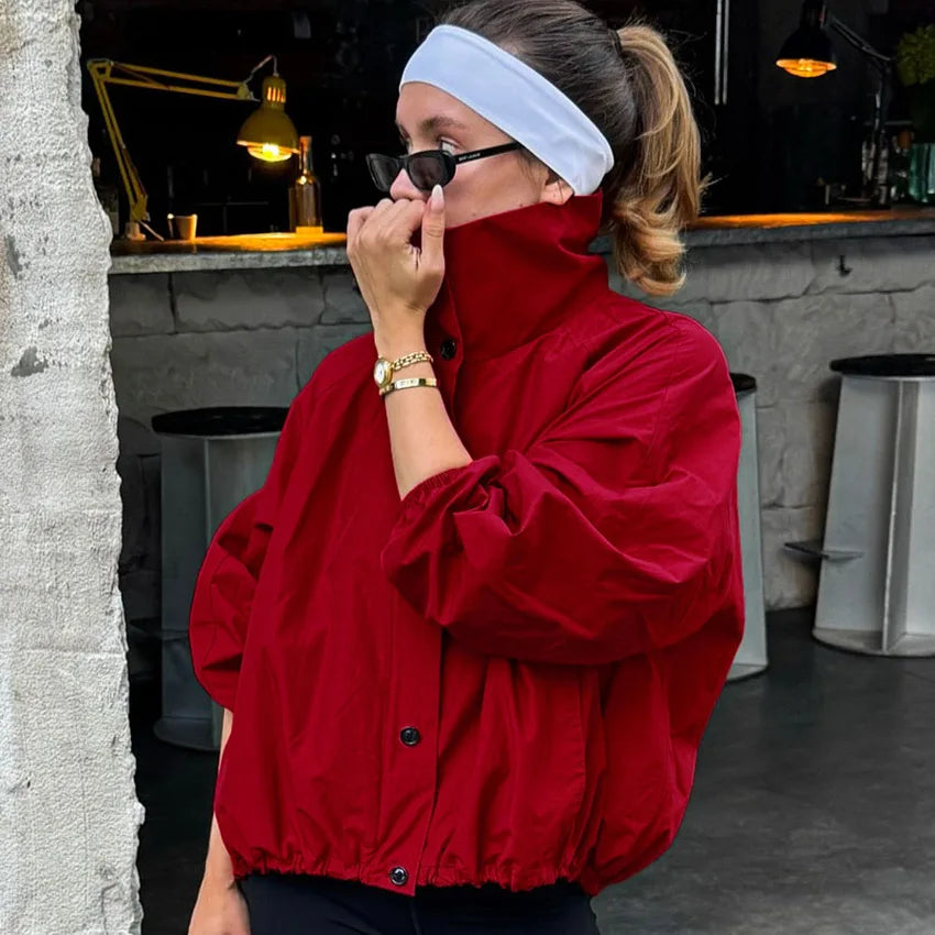 Red Windproof Women Jacket