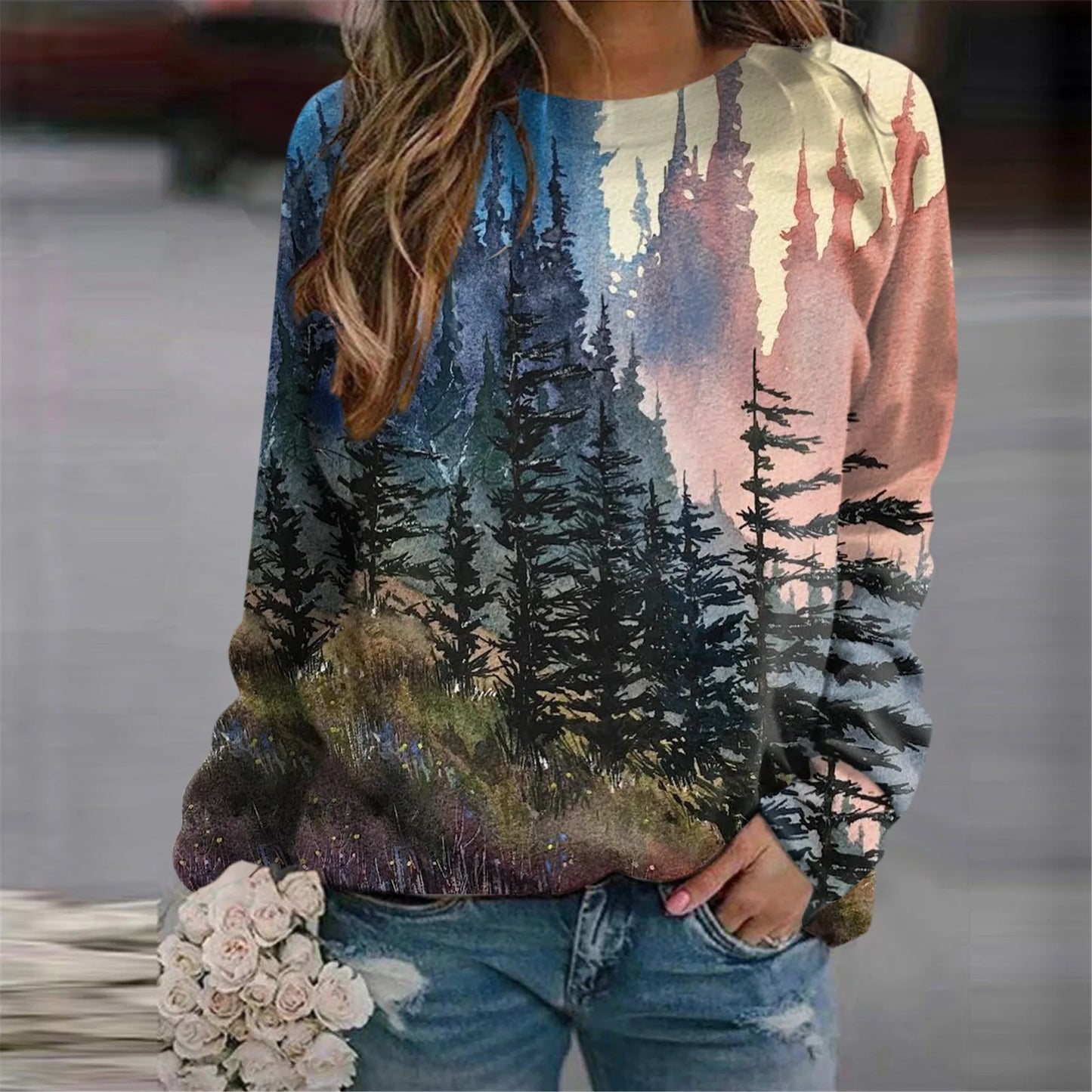Women's Sweatshirts Forest Trees 3D