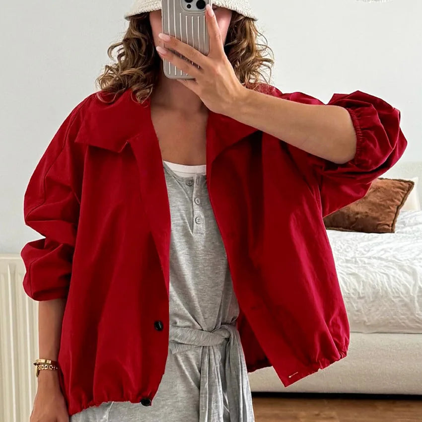 Red Windproof Women Jacket