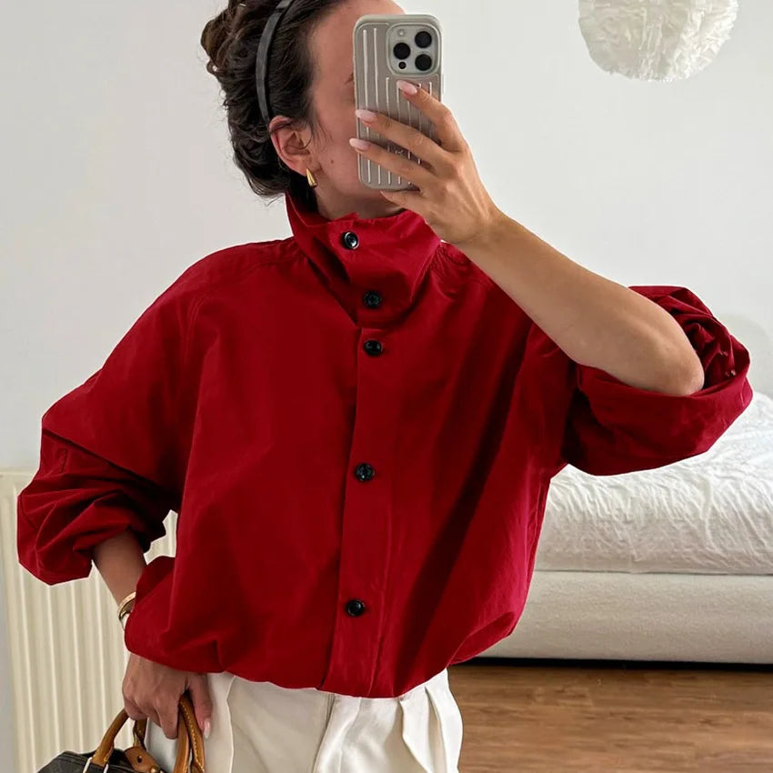 Red Windproof Women Jacket